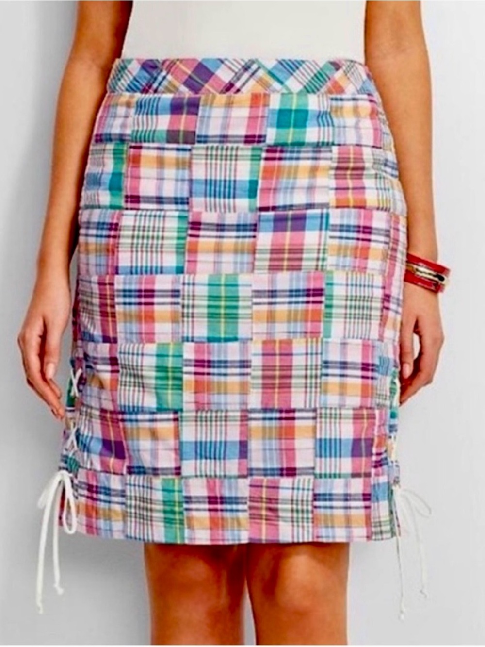 ❤️ Talbots Patchwork Madras Skirt, 100% cotton, Size 16P, Preppy, NWOT